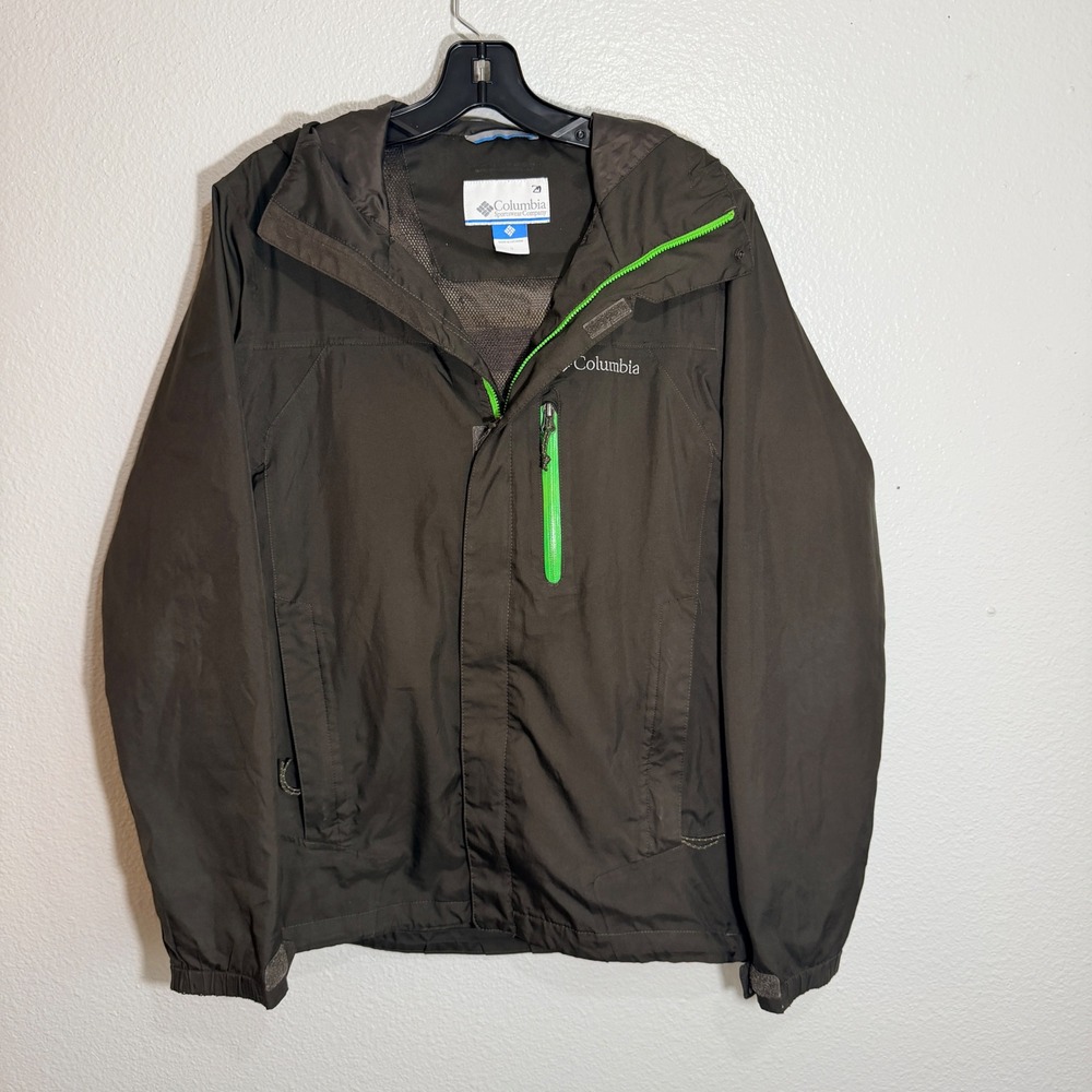 Columbia Hooded Windbreaker Jacket Mens S Brown Lime Green Gorpcore XM2007